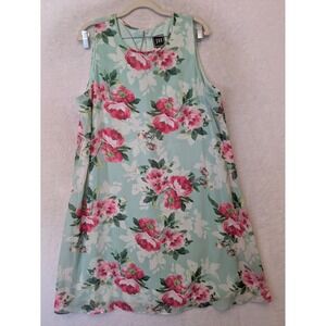 JH Shift Dress Women's 16 Mint Green Pink Floral Sleeveless Round‎ Neck Keyhole